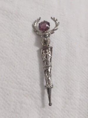 Antigua espada celta escocesa Mizpah esterlina querida cabeza asta broche amatista Foto 1 de 4