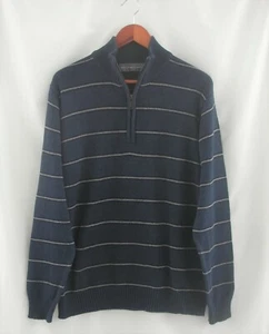 Oscar De La Renta Men's 1/4 Zip Blue Stripe Cotton Blend Sweater Size XL - Picture 1 of 4