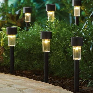 OUTDOOR YARD PATHWAY LIGHTS (6 Pack) Solar Powered Black LED Sidewalks - Picture 1 of 11