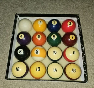 Vintage/ Antique 2 3/16" Pool Balls Complete Billiard Set of 16 with Box - Picture 1 of 6