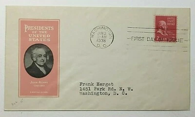1938 FDC Presidents of the United States John Adams Ioor Cachet 2 Cents Sc #806 - Image 1 of 2