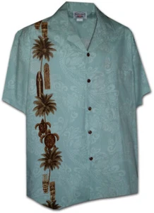 Camisa con botones Pacific Legend Tortugas Palmeras Tiki Azul Hawaiana 444-3757 - Imagen 1 de 3