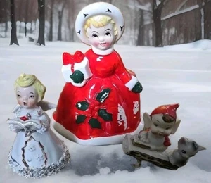 Girl,Planter,Elf,Angel Rubens Originals,Vintage,Christmas,Japan,Ceramic,MCM 3pc - Picture 1 of 5