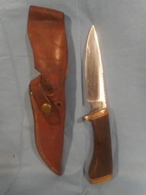 Vintage 5"Edge Mark 21-099 Knife with Wooden Handle&Leather Sheath 440 stainless - Image 1 of 4