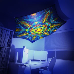 UV Canopy 1 Hexagon Fluorescent Psychedelic Trance Ceiling Party Festival Deco - Picture 1 of 6