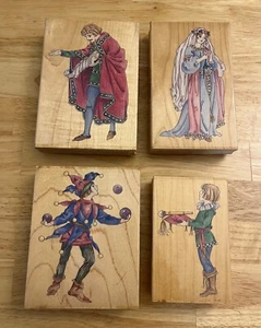 4X Medieval Fantasy Wood Rubber Stamps- Prince, Princess, Page & Jester (#11) - Picture 1 of 8