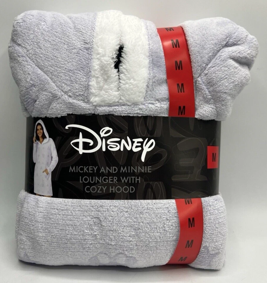Women's Size M Disney Mickey & Minnie Mouse Lounger With Cozy Hood Pajamas Robe
