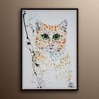 Peinture de chat 40", peinture animale, jolie peinture chaton, yeux verts, fait main