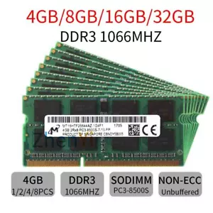 32GB 16GB 8GB 4GB PC3-8500 DDR3 1066MHz SO-DIMM Laptop Memory For Micron Lot BT - Picture 1 of 17