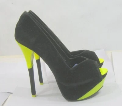 Negro/Amarillo 6" Alto Tacón de Aguja Punta Abierta 1.5" Plataforma Zapatos MUJERES Talla 5.5 Foto 1 de 4