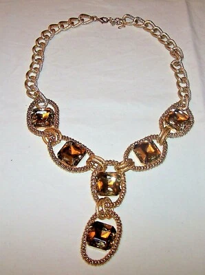 Collana lunga Ottone con Losanghe Trasparenti di materiale vitreo cm. 42 - Immagine 1 di 2