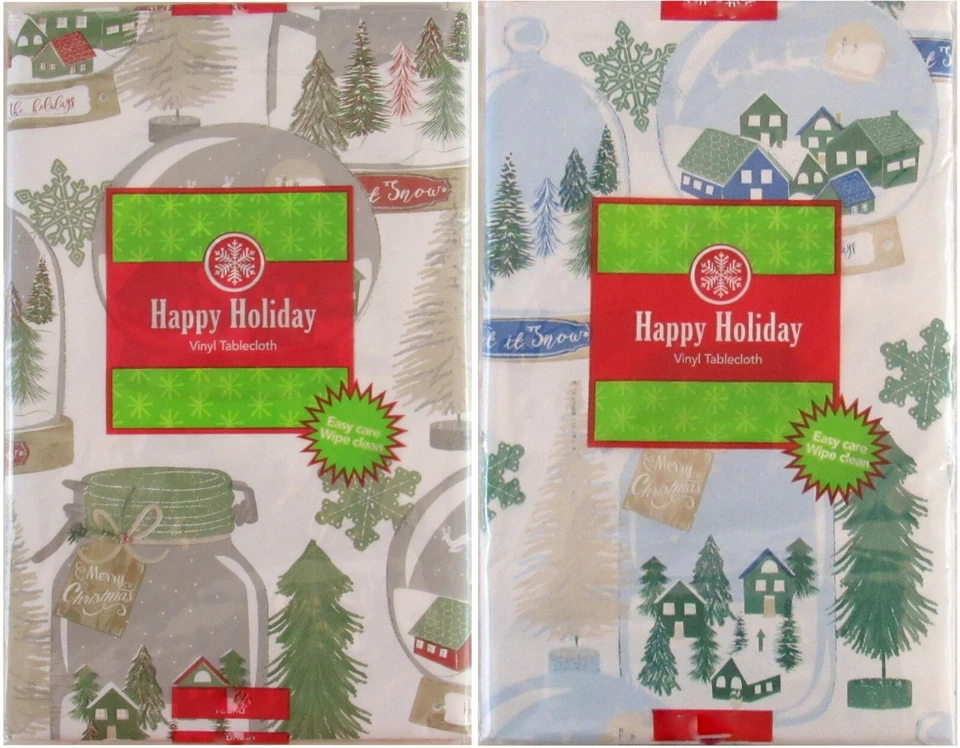 Mantel trasero de franela de vinilo Happy Holiday Snow Globe Collection varios tamaños Foto 1 de 1