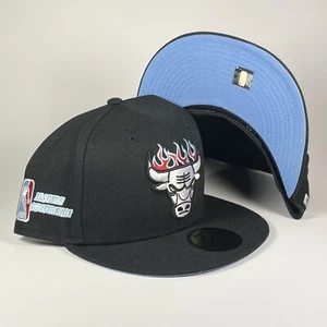 New Era 59Fifty Fitted NBA Chicago Bulls ‘Team Fire’ Black-Blue UV Size 7 5/8 - Picture 1 of 6