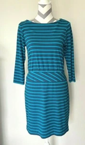 LL BEAN Dress size 4 womens Petite striped boat neck 3/4 sleeve banded waist - Picture 1 of 9