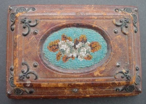 Antique Small Leather and Beaded Box Early 19th Century - Picture 1 of 6