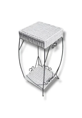 COLONNA PORTAVASO FERRO VIMINI COMODINO VIMINI FERRO H.73 L. 35 X 35 ALZATA  - Immagine 1 di 4