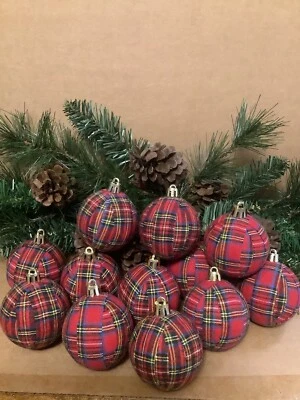 12 Red Tartan Plaid 2.5” Rustic Farmhouse Handmade Christmas Tree Ornaments, New - Image 1 of 2