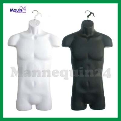 2 Mannequin Male Torsos - Set of Black & White Men's Plastic Hanging Body Forms - Image 1 of 4