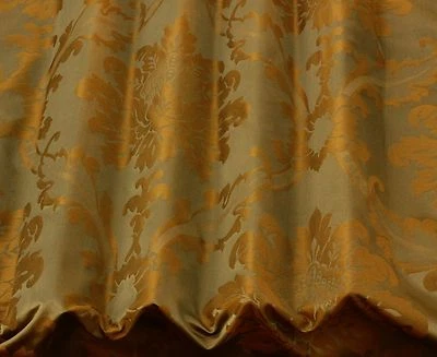 Camel/Bronze Damask Jacquard 100% Silk Fabric 54" Wide, By The Yard (JD-44105) - Image 1 of 2