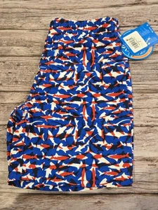 Columbia PFG Boys Youth L 14/16 Red White Blue Shark Pttrn Swim Trunks NWT(184) - Picture 1 of 7