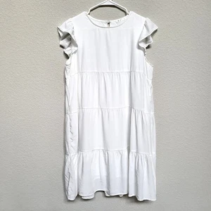 Kirundo Mini Dress Womens Medium White Babydoll Shift Tiered Summer Sundress - Picture 1 of 12