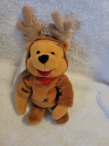 Vintage Disney Store Bean Bag  WINNIE THE POOH REINDEER Plush NWT - Picture 1 of 5