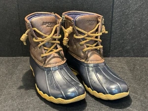 Sperry Mädchen Salzwasser Ente Stiefel Größe Jugend 1M leicht gebraucht marineblau & braun - Bild 1 von 13