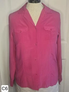 Vintage 100 % Seide Bluse rosa Knopfleiste Taschen Langarm Gr. 12 Evan-Picone - Bild 1 von 8