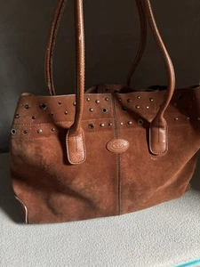 Tods D Bag 2005 Studded Suede Brown Tote Shoulder Bag - Picture 1 of 16