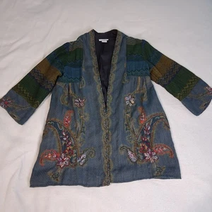 Soft Surroundings Patchwork Tapestry Open Jacket Embroidered Wool Bohemian Sz Ps - Picture 1 of 11
