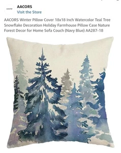 2 AACORS Winter Kissenbezüge 18"x18" Aquarell türkis Baumschmuck - Bild 1 von 5