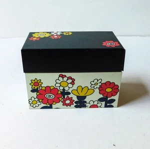 Vintage Ohio Kunst Rezept Karte Kartei Box Dose 70er Retro schwarz weiß orange Blumen - Bild 1 von 10