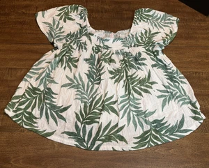 Joyspun Leaf Print Pullover Top Shirt Women's Med 8-10 Green White Gauzy Cruise - Picture 1 of 11