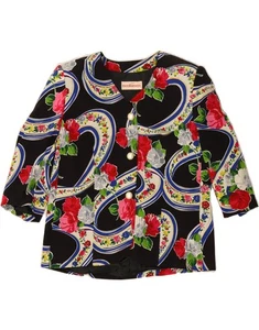 ROCCOBAROCCO Womens 3/4 Sleeve Shirt Blouse UK 12 Medium Black Floral Silk SW07 - Picture 1 of 4