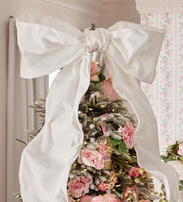 Pottery Barn Adolescente LoveShackFancy Marfil Terciopelo Arco Árbol de Navidad Topper NUEVO $129 Foto 1 de 4