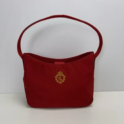 Ralph Lauren Vintage Red Shoulder Bag Purse Canvas Lined Strap - Image 1 of 4