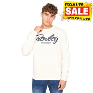 Bewley Et Riche Yardley Hommes Ras Cou Créateur Graphique Pull Blanc - Picture 1 of 5