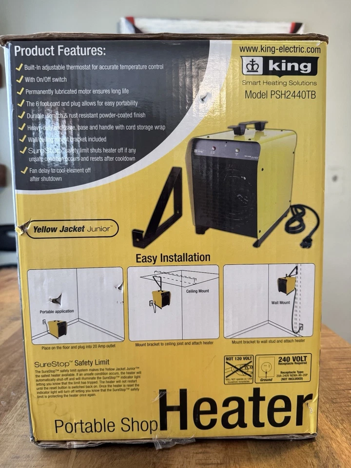 King PSH2440TB 4000 vatios GARAJE tienda 240 voltios calentador de espacio con termostato Foto 1 de 3