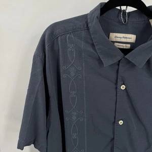 Tommy Bahama Men's Blue Embroidered Floral 100% Silk Short Sleeve Shirt Size 3XL - Picture 1 of 11