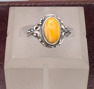 Sterling Silver 7x11mm Butterscotch Amber Decorative Ring Size 5 ~ 2.1g - Picture 1 of 7