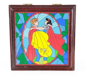 Disney Snow White and Prince Stained Glass Cherry Wood Wooden Jewelry Box RARE - Picture 1 of 4