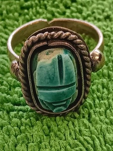 Silver & carved Turquoise Scarab Beetle Ring - Picture 1 of 4