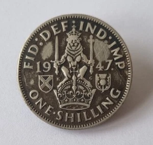 Schöne alte Münzbrosche aus Silber " One Shilling " von 1947 - Bild 1 von 2