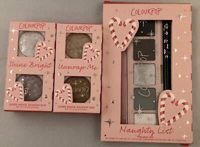 Lote de 3 sombras de ojos ColourPop Shine Bright Super Shock dúo + paleta Naughty List Foto 1 de 4