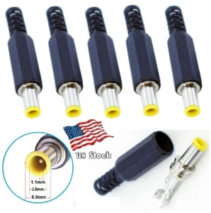 5-Pack 5.0x3.5mm/1.1mm Male Solder DC Power Barrel Tip Plug Straight Connectors - Picture 1 of 6