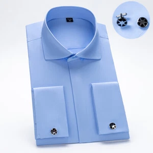 Herren Kleid Shirts französische Manschette Langarm formelle Geschäft Hemden Shirts Tops - Bild 1 von 11