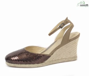 NEW Via Spiga "Larky" Brown Sequin Ankle Strap Wedge Heels Shoes Sz. 8 M - Picture 1 of 4