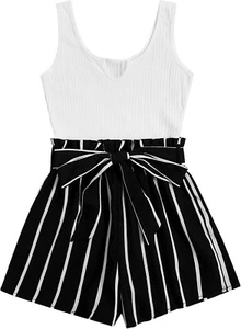 SOLY HUX Women's Summer Sleeveless Striped Belted Tank Romper Short Jumpsuit XS - Picture 1 of 1