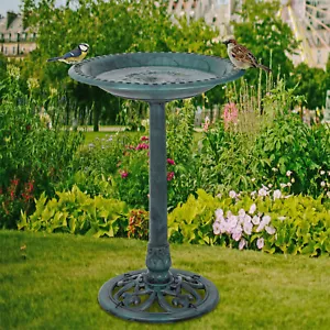 28" Green Pedestal Bird Bath Feeder Outdoor Garden Yard Decor Freestanding - Picture 1 of 21
