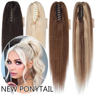 Natural Claw 100% Remy Human Hair Ponytail Clip In Extensions Ombre Blonde THICK - Image 1 of 4
